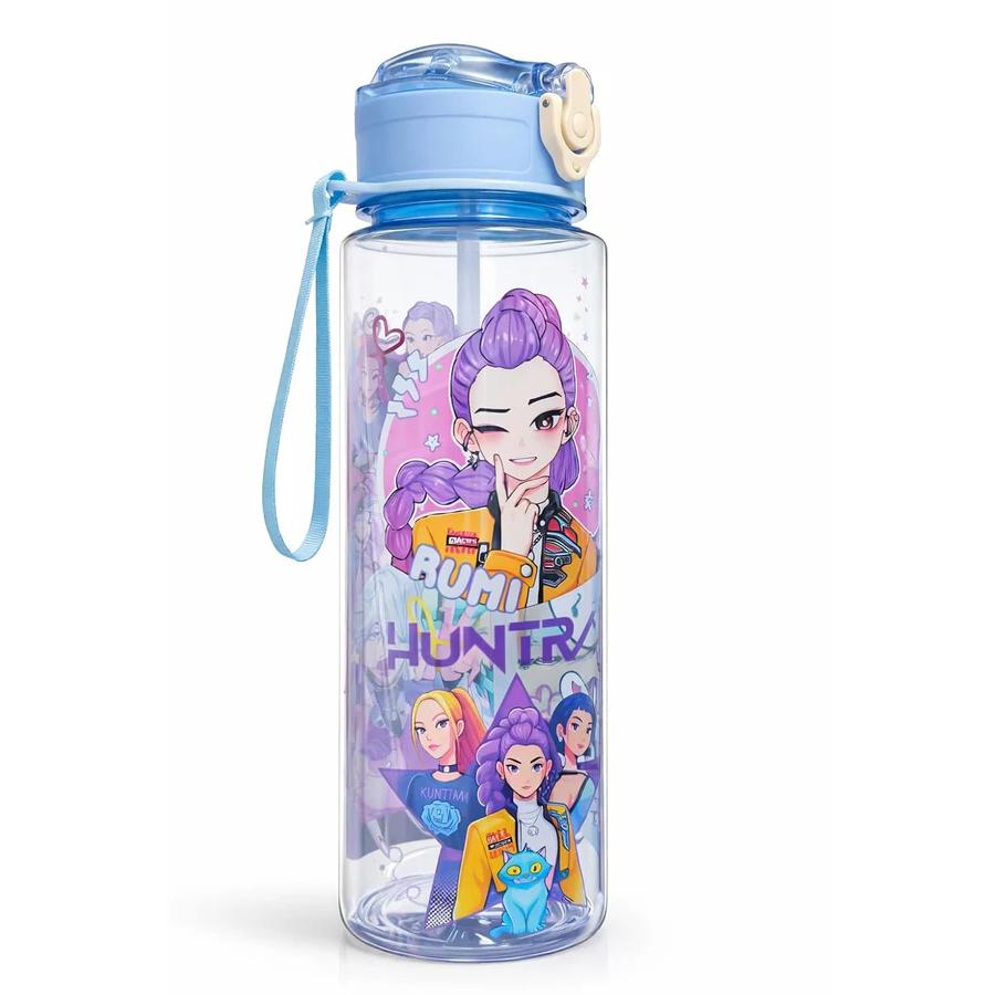 K POP Demon Hunters Water Bottle with Straw, Transparent Bottle, Leakproof BPA-Free Plastic Bottle, School Bottle with Strap, 500 ml, Drinking Bottle for Boys & Girls (1 pc- Random Design)