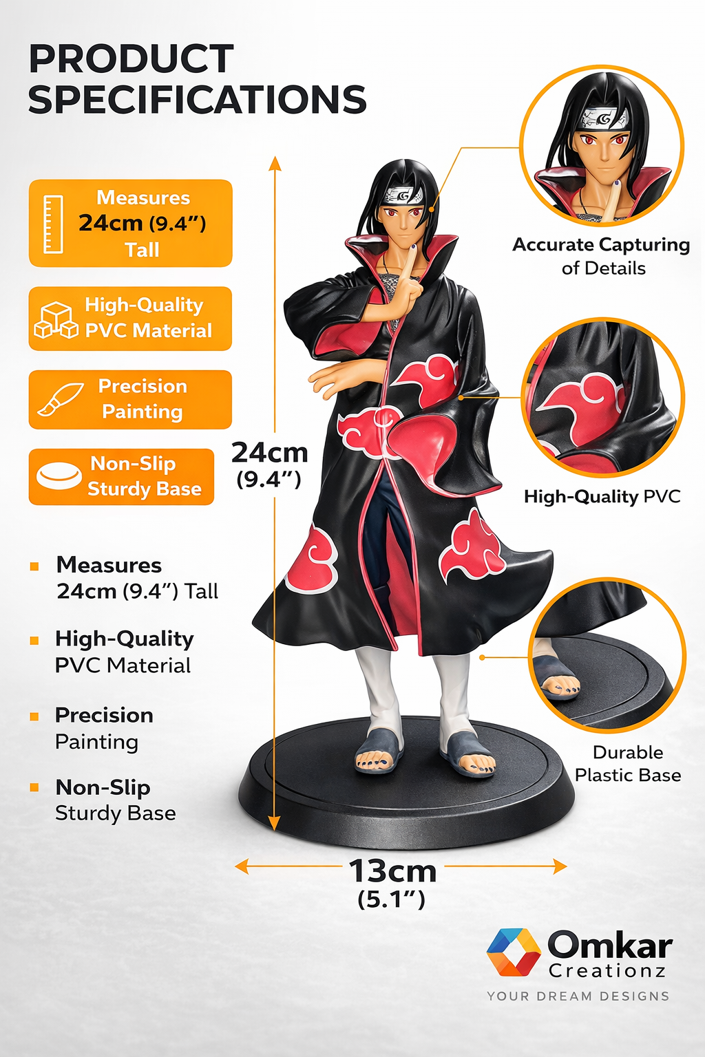Naruto Itachi Uchiha Action Figure 24cm – Premium Anime Collectible Statue with Base