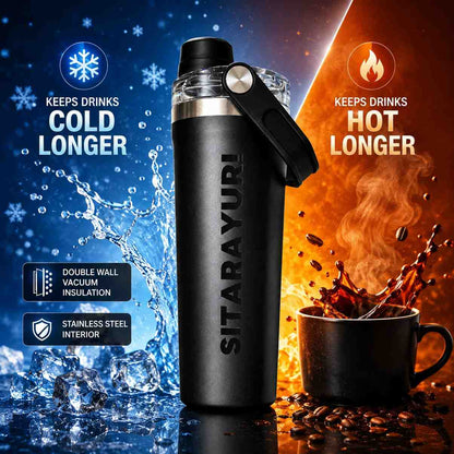 SITARAYURI 800ML Stainless Steel Insulated Water Bottle | Double Wall Vacuum Flask | Leakproof BPA Free Sports Bottle with Carry Handle | Black (COD NOT AVAILABLE)