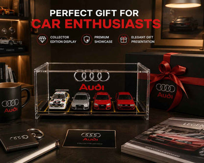 Audi Inspired Acrylic Garage Display Case for 4 Die-Cast Model Cars (22 x 13 x 11 cm) | Premium Dustproof Collector Showcase Box