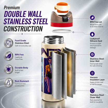 K Pop Demon Hunters Stainless Steel Water Bottle 650ML | Double Wall Vacuum Insulated | Leakproof Flip Lid | BPA Free | Random Design | 1 Pc