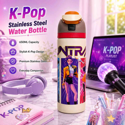 K Pop Demon Hunters Stainless Steel Water Bottle 650ML | Double Wall Vacuum Insulated | Leakproof Flip Lid | BPA Free | Random Design | 1 Pc