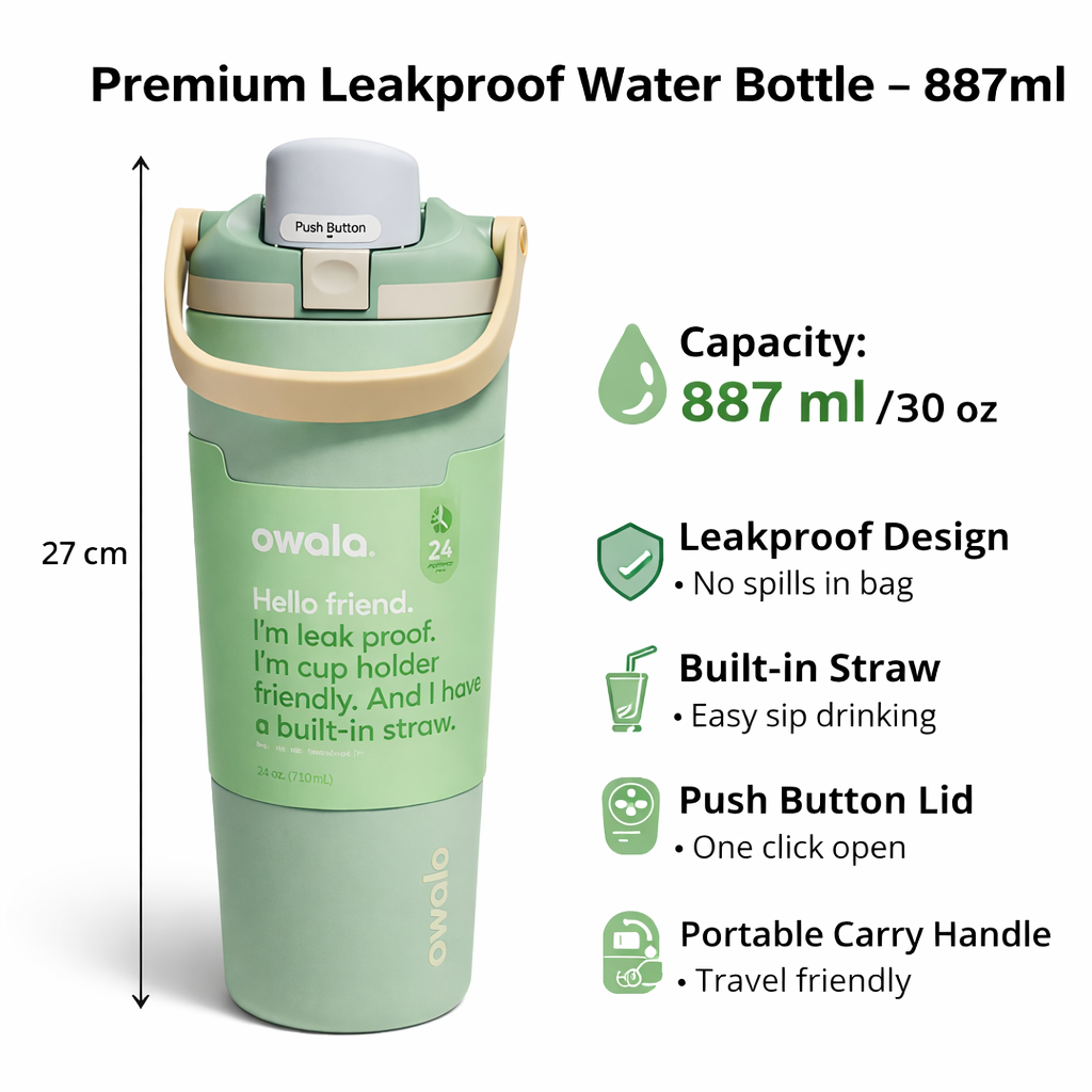 Leakproof Water Bottle/Shipper with Straw & Handle | Gym Sports Bottle Shipper | BPA Free | Boenjoy Gifts 887ml