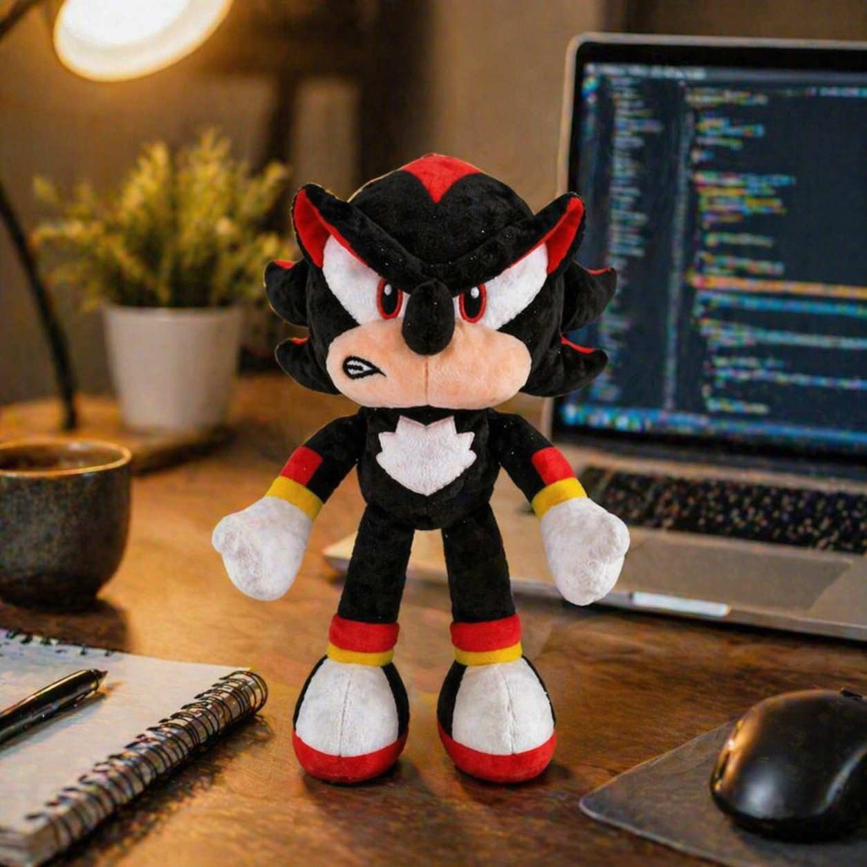 Shadow Hedgehog Style Plush Toy (32cm) | Black & Red Cartoon Character Soft Toy for Kids & Gifts