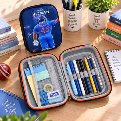 Rohit Sharma Cricket Theme Pencil Pouch & Pencil Case | Cricket Stationery Organizer for Kids | Sports Pencil Case for School