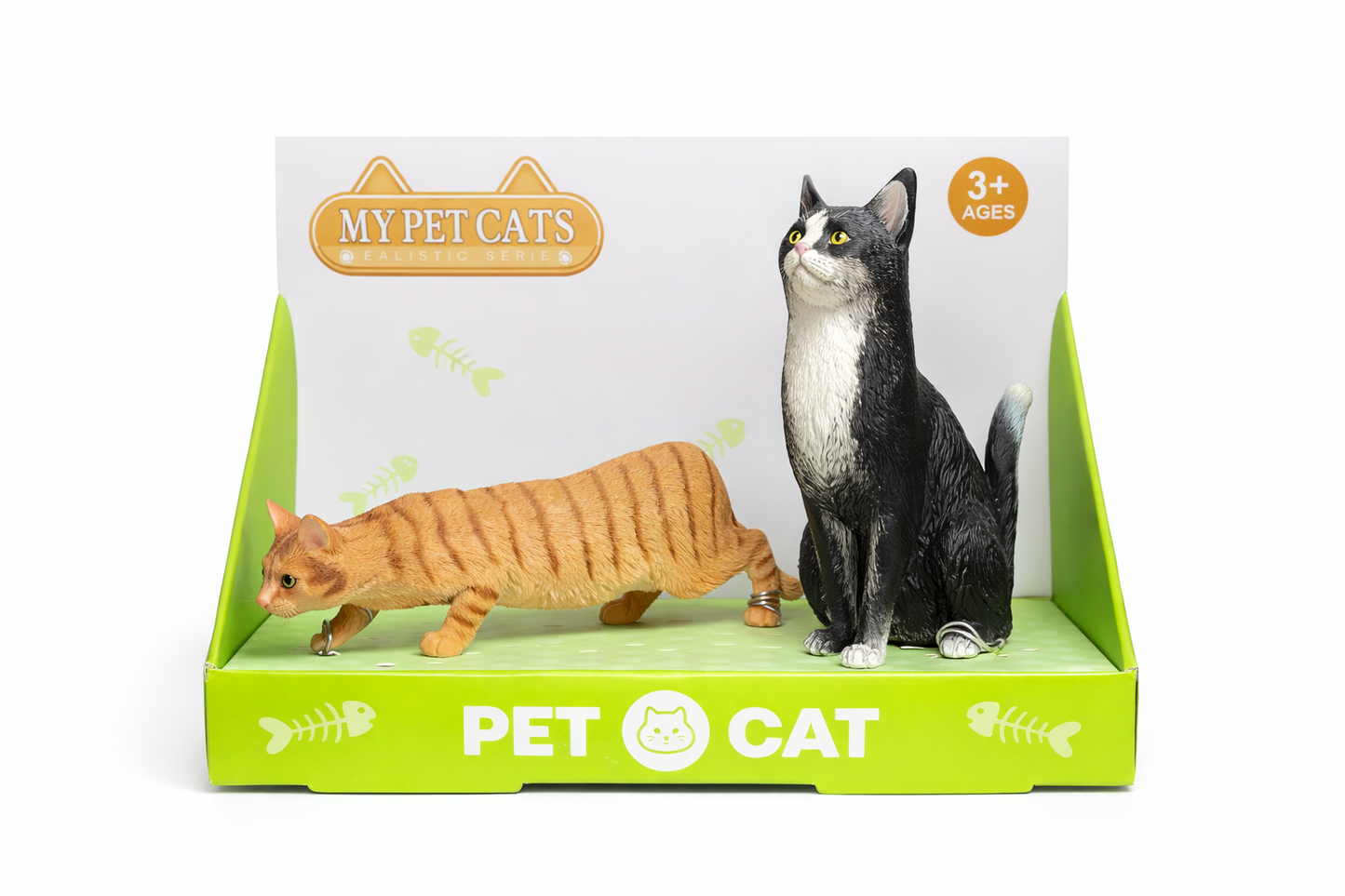 Realistic Cat Figurines Set of 2 – Orange Tabby & Black Tuxedo Cat | Mini Animal Toys for Kids & Adults | Home Decor Collectibles for All Ages