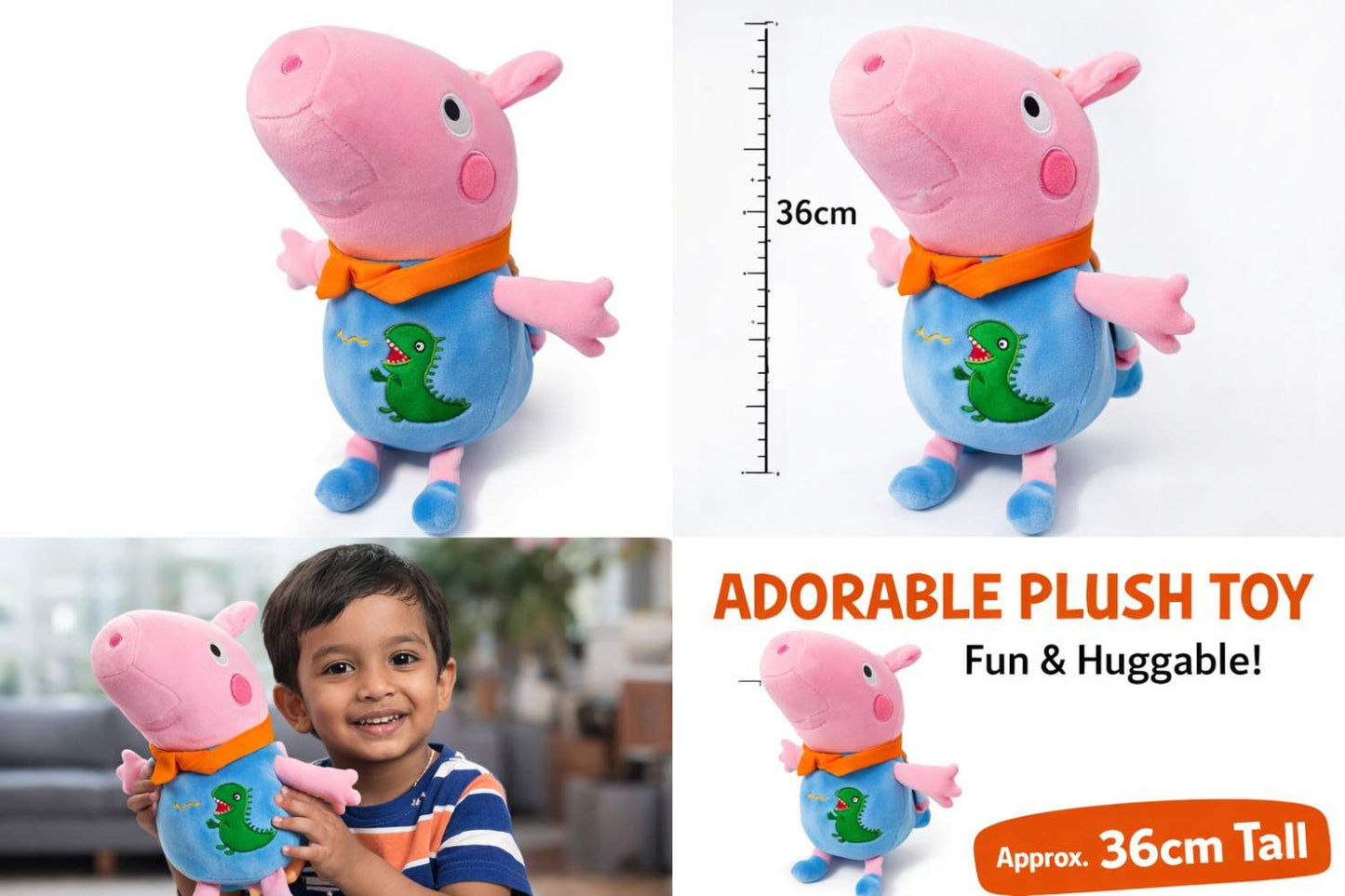 Peppa Pig Plush Toy for Kids (36 cm) – Cute Cartoon Pig Stuffed Soft Toy with Dinosaur Outfit, Ultra Soft Hugging Toy for Babies & Toddlers, Birthday Gift for Boys & Girls