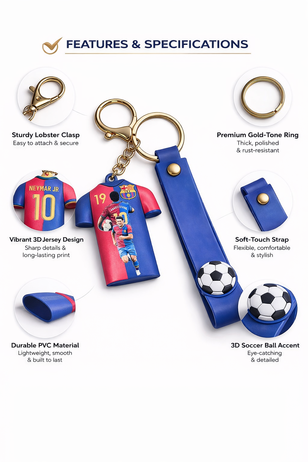 Football Jersey Keychain with Strap – No.19 Barceelona Style Mini Shirt Key Ring for Men, Boys & Football Fans | Premium Rubber Key Holder for Car, Bike & Bags (LAMINE YAMAL)