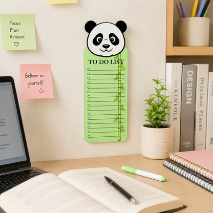 Panda Theme Acrylic to Do List Board with Marker, Reusable Writing Planner, Magnetic Daily Task Checklist Board, Cute Panda Design, 24 × 9 cm, Green