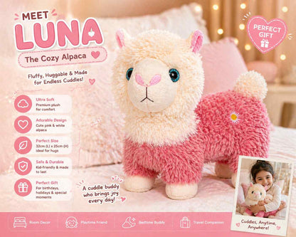 Luna the Cozy Alpaca Plush Toy (32cm) – Ultra Soft Cute Pink Llama Stuffed Animal for Kids, Gifts & Room Decor