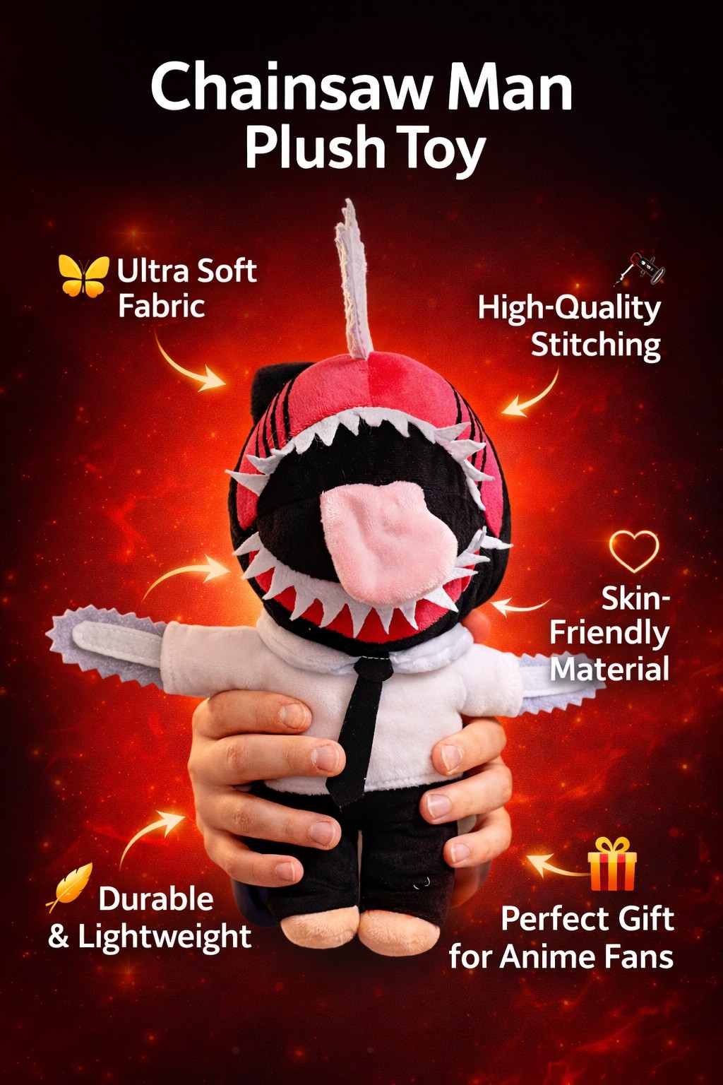 Chainsaw Man Denji Plush Toy 32CM – Soft Anime Stuffed Doll for Kids, Boys, Girls & Anime Fans | Cute Gift Toy