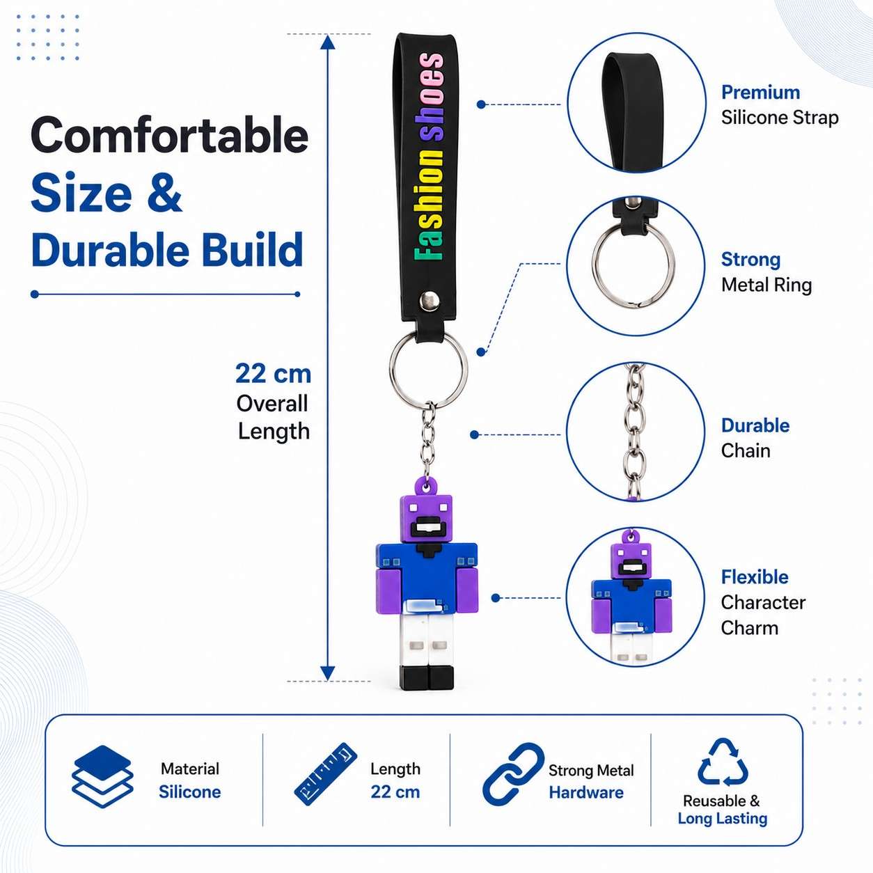 Mine Character Silicone Wrist Keychain Set of 4 | Premium Silicone Key Holder with Wrist Strap | Cute Mine Character Keychains for Keys, Bags, Backpack & Gifts