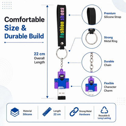 Mine Character Silicone Wrist Keychain Set of 4 | Premium Silicone Key Holder with Wrist Strap | Cute Mine Character Keychains for Keys, Bags, Backpack & Gifts