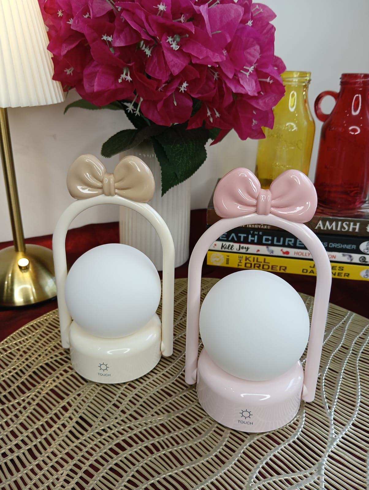 LED Bow Night Lamp Rechargeable Touch Control Bedside Lamp | Random 1 Design | Cute Portable Night Light for Kids Bedroom Nursery