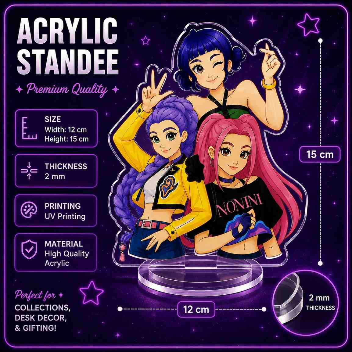 K-Pop Demon Hunters Inspired Ultimate Fan Combo Pack | Acrylic Standee, Magnetic Bookmarks, Keychain, Fridge Magnets & Sticker Sheets