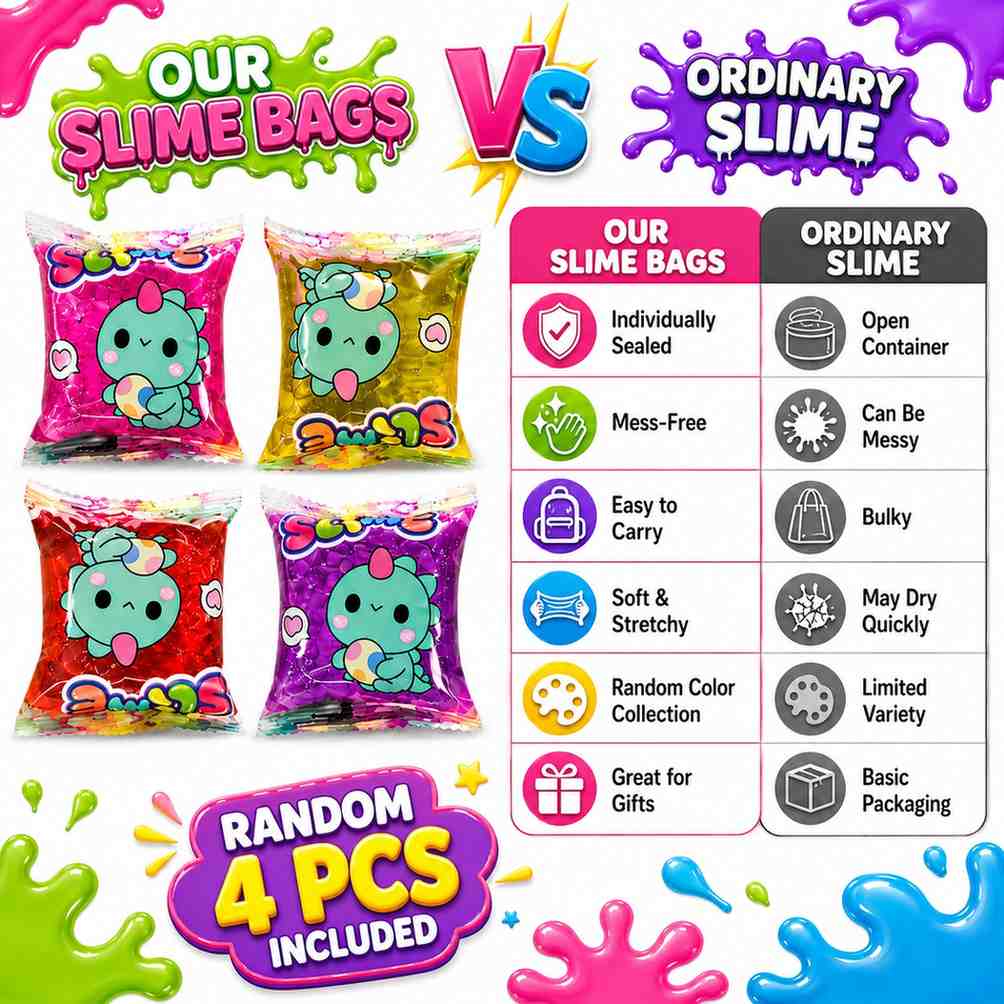 Slime Bags for Kids & Teens Random 4 PCS | Colorful Stretchy Squishy Slime Pack | Individually Packed Sensory Stress Relief Toy | Party Favor, Return Gift & Birthday Gift