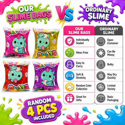 Slime Bags for Kids & Teens Random 4 PCS | Colorful Stretchy Squishy Slime Pack | Individually Packed Sensory Stress Relief Toy | Party Favor, Return Gift & Birthday Gift