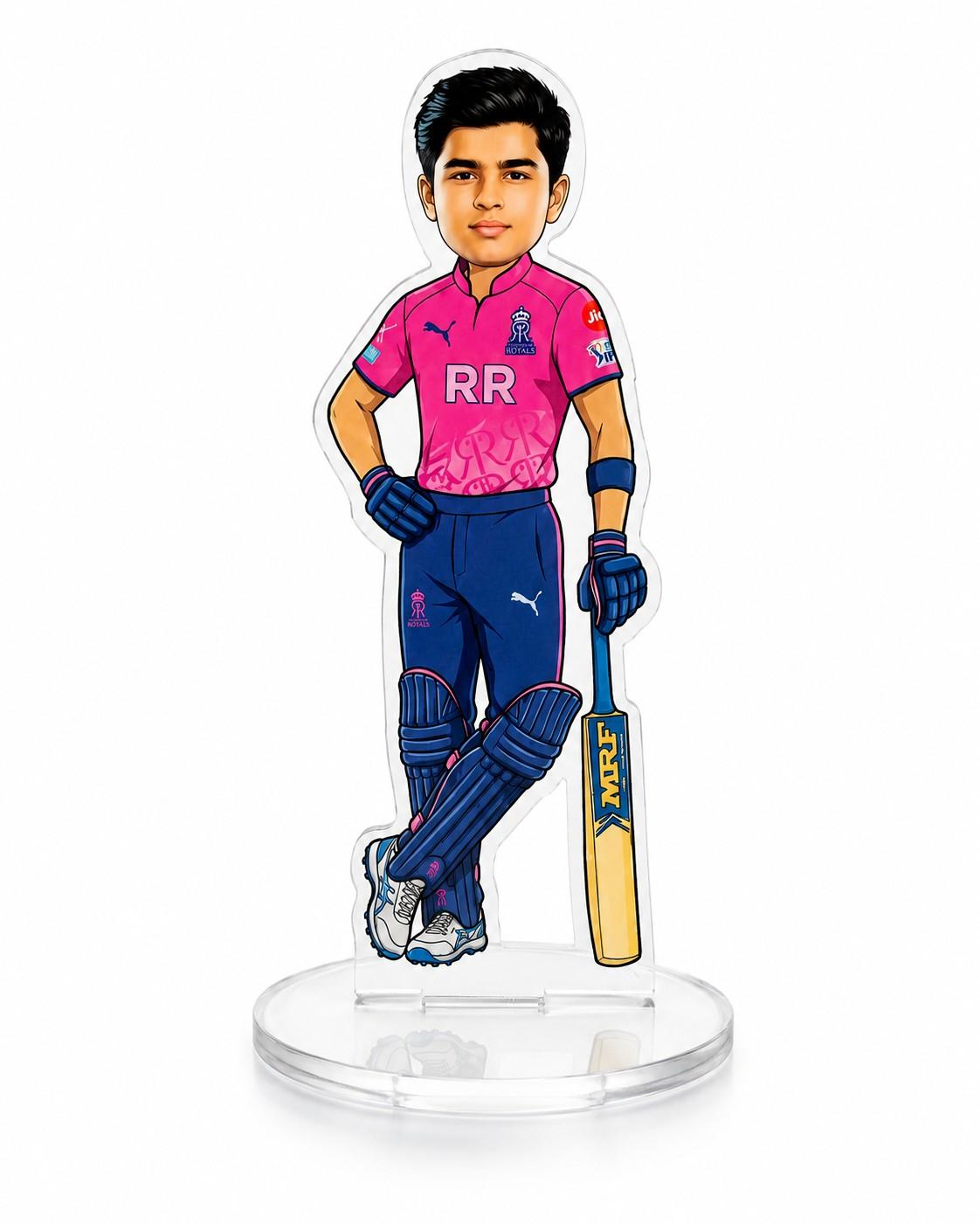 Vaibhav Suryavanshi Rajasthan Royals Acrylic Cricket Standee 15cm | Premium RR Fan Collectible Desk Decor Gift
