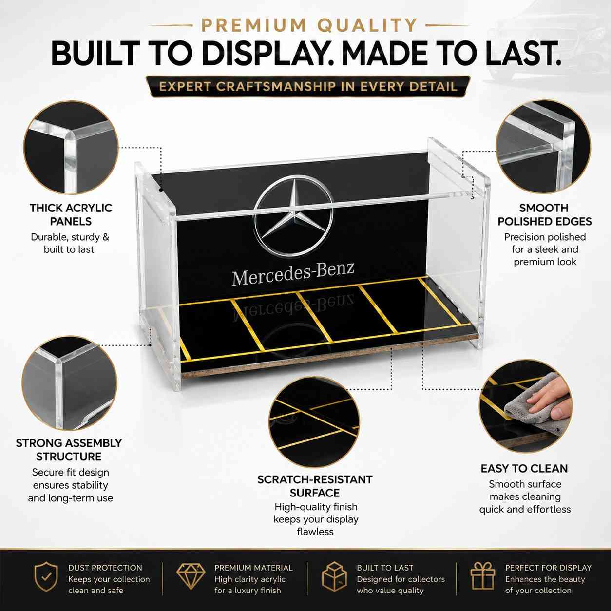 Mercedes-Benz Acrylic Garage Display Case for 1:64 Scale Die-Cast Cars | Premium Collector Showcase Display Stand | Dustproof Model Car Storage Organizer