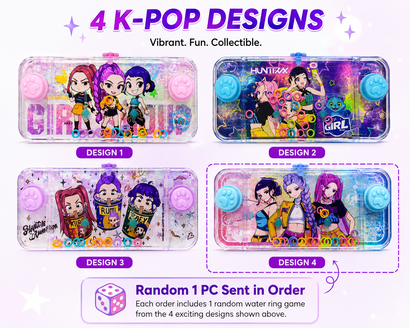 K POP Demon Hunters Water Ring Game Toy for Kids – Interactive Handheld Water Ring Toss Game, Colorful Floating Rings, Random 1 PC