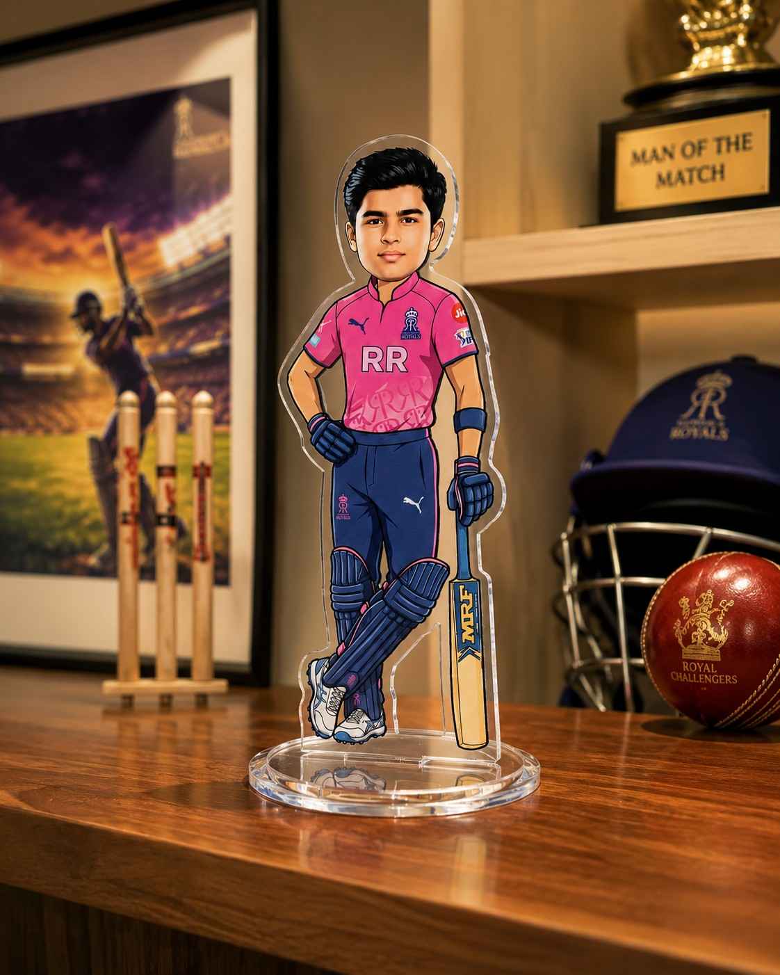 Vaibhav Suryavanshi Rajasthan Royals Acrylic Cricket Standee 15cm | Premium RR Fan Collectible Desk Decor Gift