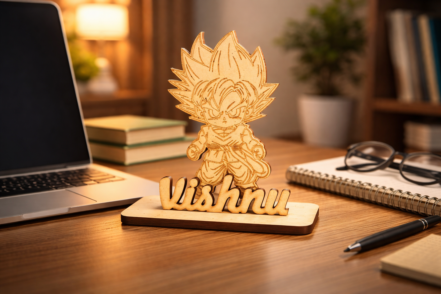 Personalized Anime Wooden MDF Name Stand | Custom Laser Engraved Name Plate | Desk Decor Gift for Kids & Anime Lovers | Unique Birthday Gift | Wooden Customized Name Stand (13x14 cm)
