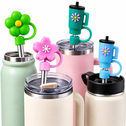 Silicone Straw Cover Caps Set of 4 for Tumblers | Cute Random Character Straw Toppers