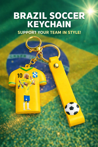 Brazil Football Jersey Keychain with Strap & Ball Charm | No.10 Soccer Jersey Keyring | Premium Fan Gift for Men, Boys, Car Keys, Bags & Accessories (NEYMAR JR)