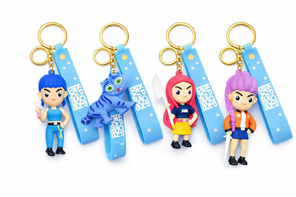 K POP Demon Hunters Key Chain Set of 4 Demon Character Keychains – Rumi, Mira, Zoey & Luna | Cute Anime Key Ring for Girls | Rubber Pendant Bag Charm | Stylish Gift for Kids & Women Random charactors