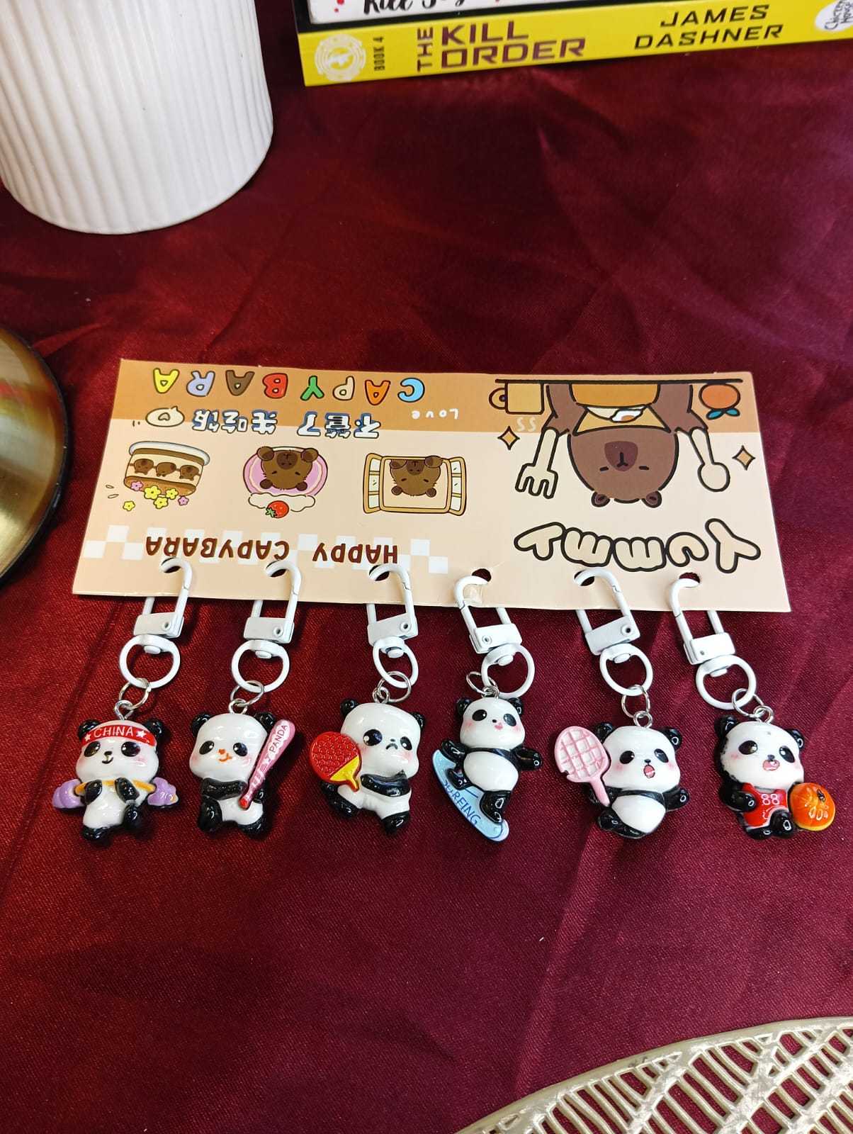 Cute Panda Phone Charm Keychain Set of 6 | Kawaii Mobile Phone Charms for Girls
