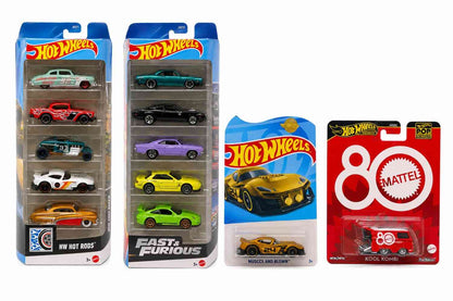 Hot Wheels Collector Bundle – HW Hot Rods 5-Pack, Fast & Furious 5-Pack, Kool Kombi & Muscle and Blown Die-Cast Cars