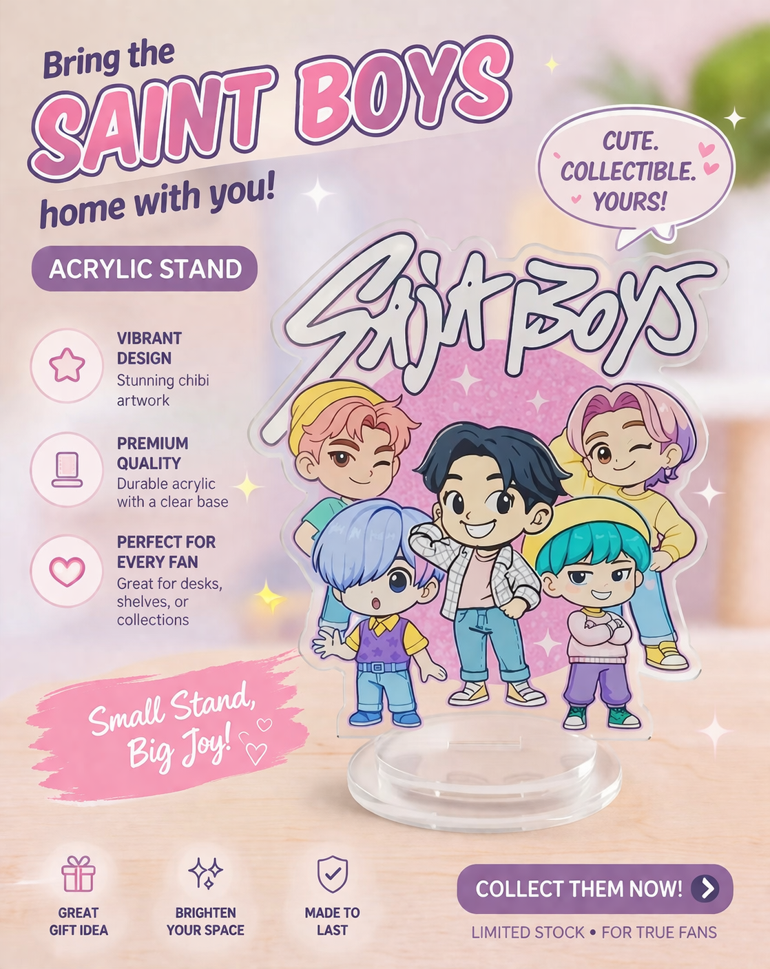 Saja Boys Demon Hunter Acrylic Standee – Cute Cartoon Anime Desk Decor | Premium Acrylic Figure | Gift for Kids, Friends & Collectors | 15cm