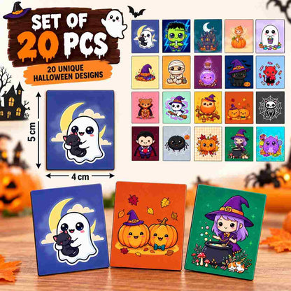Halloween Fridge Magnets Set of 20 Pcs | Cute Cartoon Ghost Pumpkin Witch Magnets | 5 × 4 cm