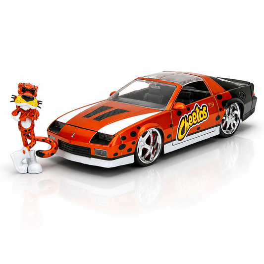 Jada Toys Cheetos 1:24 1985 Chevy Camaro Z28 Die-Cast Car & 2.75" Chester Cheetah Figure, Orange (COD NOT AVAILABLE)