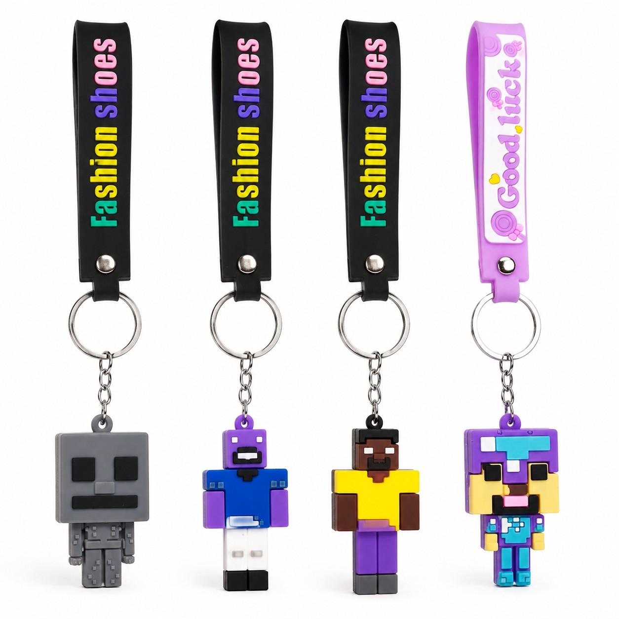Mine Character Silicone Wrist Keychain Set of 4 | Premium Silicone Key Holder with Wrist Strap | Cute Mine Character Keychains for Keys, Bags, Backpack & Gifts
