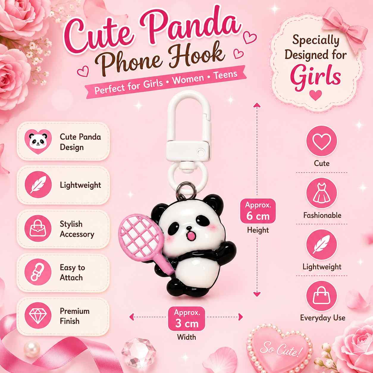 Cute Panda Phone Charm Keychain Set of 6 | Kawaii Mobile Phone Charms for Girls