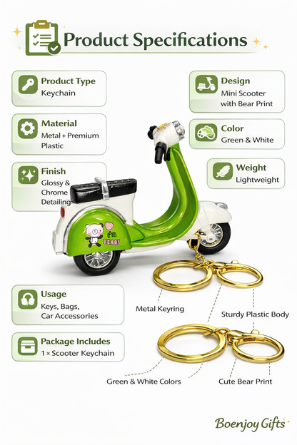 Cute Scooter Keychain with Bear Design | Mini Bike Key Ring | Stylish Gift for Boys & Girls