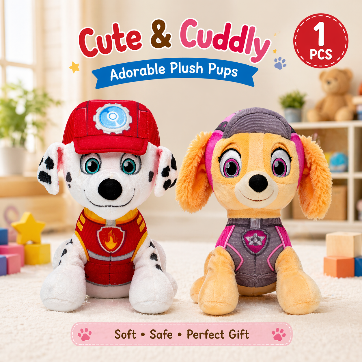 Marshall & Skye Plush Toy (20cm) – Cute Soft Dog Stuffed Toy for Kids, Girls, Boys & Gift Lovers Random 1 pcs