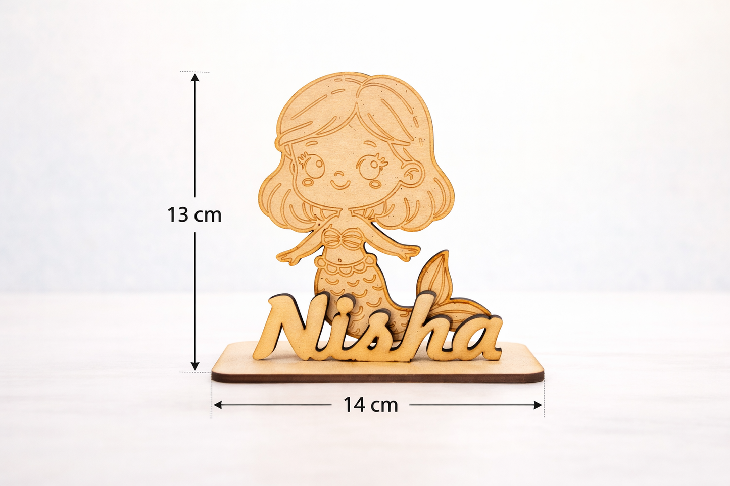 Personalized Mermaid Name Standee | Custom MDF Name Plate | Kids Room Decor | Wooden Cartoon Name Sign | Gift for Girls