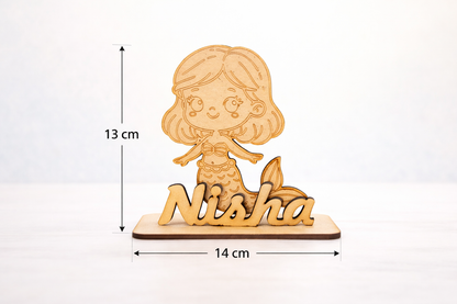 Personalized Mermaid Name Standee | Custom MDF Name Plate | Kids Room Decor | Wooden Cartoon Name Sign | Gift for Girls