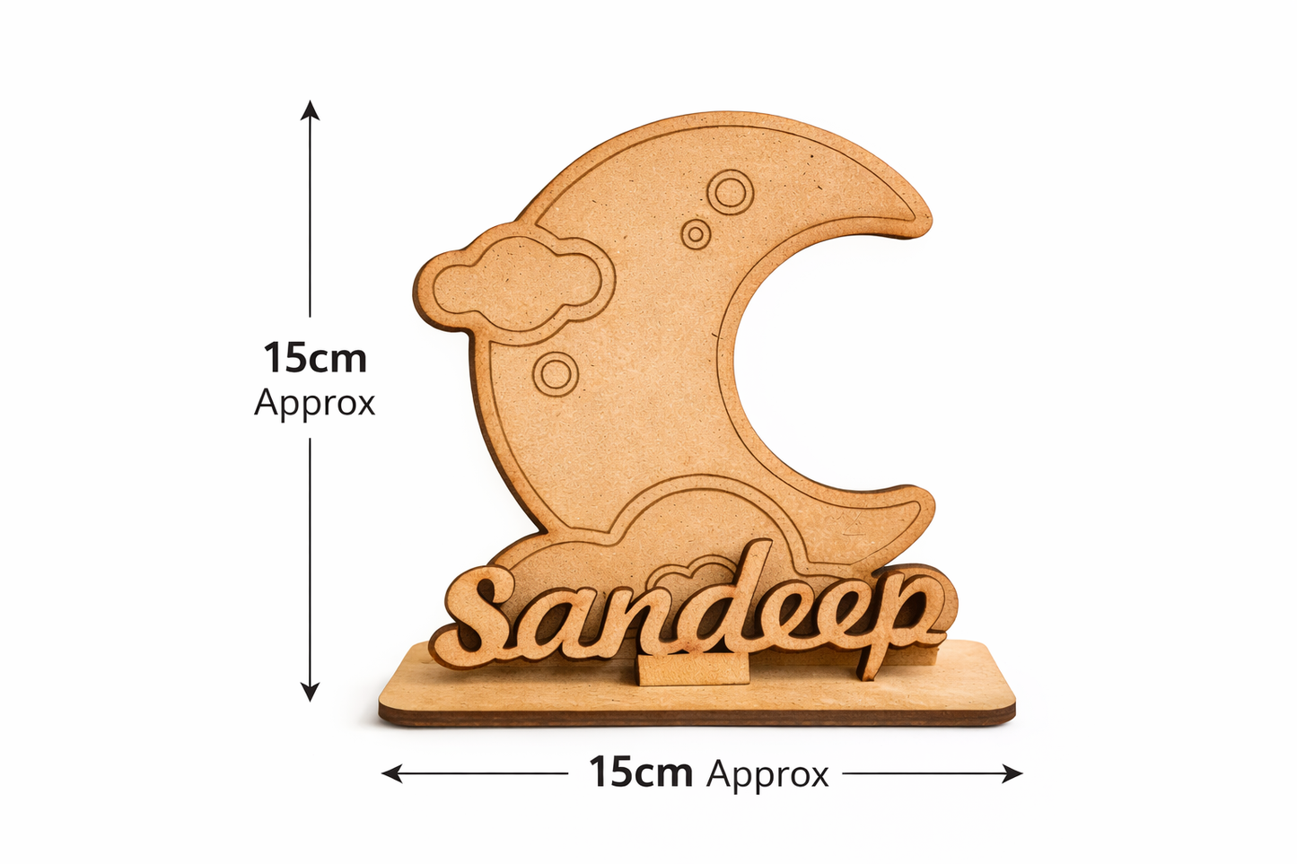 MDF Wooden Name Standee with Moon Design | Custom Name Desk Decor | Laser Cut Wooden Name Plate | Unique Gift for Kids, Birthday, Anniversary, Home & Office Decor
