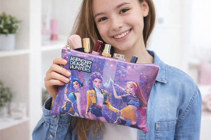 K POP  Demon Hunters Printed Folder | Stylish Multipurpose Makeup & Stationery Organizer for Girls & Kids | Zipper Travel Cosmetic Bag | 1 Random PCS (A4 Size 30 * 22 cm)