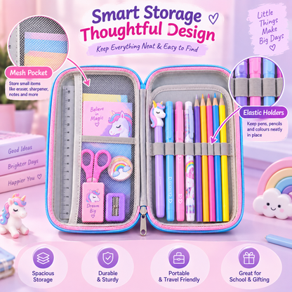 Unicorn Pencil Pouch for Girls – Pink Unicorn Pencil Case with Mesh Pocket & Pen Holders (Copy)