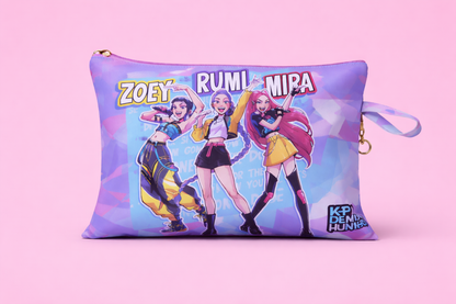 K POP  Demon Hunters Printed Folder | Stylish Multipurpose Makeup & Stationery Organizer for Girls & Kids | Zipper Travel Cosmetic Bag | 1 Random PCS (A4 Size 30 * 22 cm)