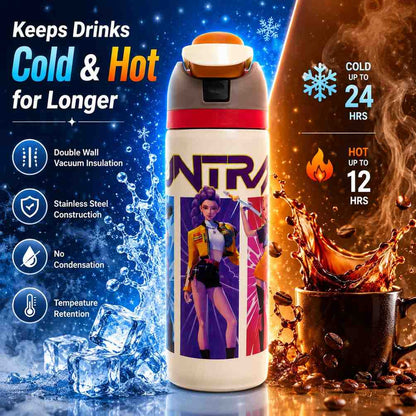 K Pop Demon Hunters Stainless Steel Water Bottle 650ML | Double Wall Vacuum Insulated | Leakproof Flip Lid | BPA Free | Random Design | 1 Pc