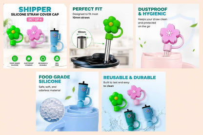 Silicone Straw Cover Caps Set of 4 for Tumblers | Cute Random Character Straw Toppers