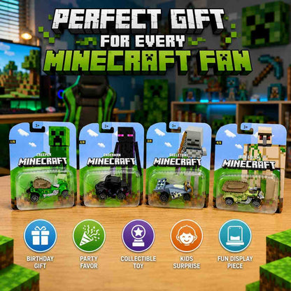 Minecraft Mini Cars Set of 4 – Creeper, Enderman, Skeleton & Iron Golem Collectible Toy Cars | Individually Packed Gift Set for Kids 3+