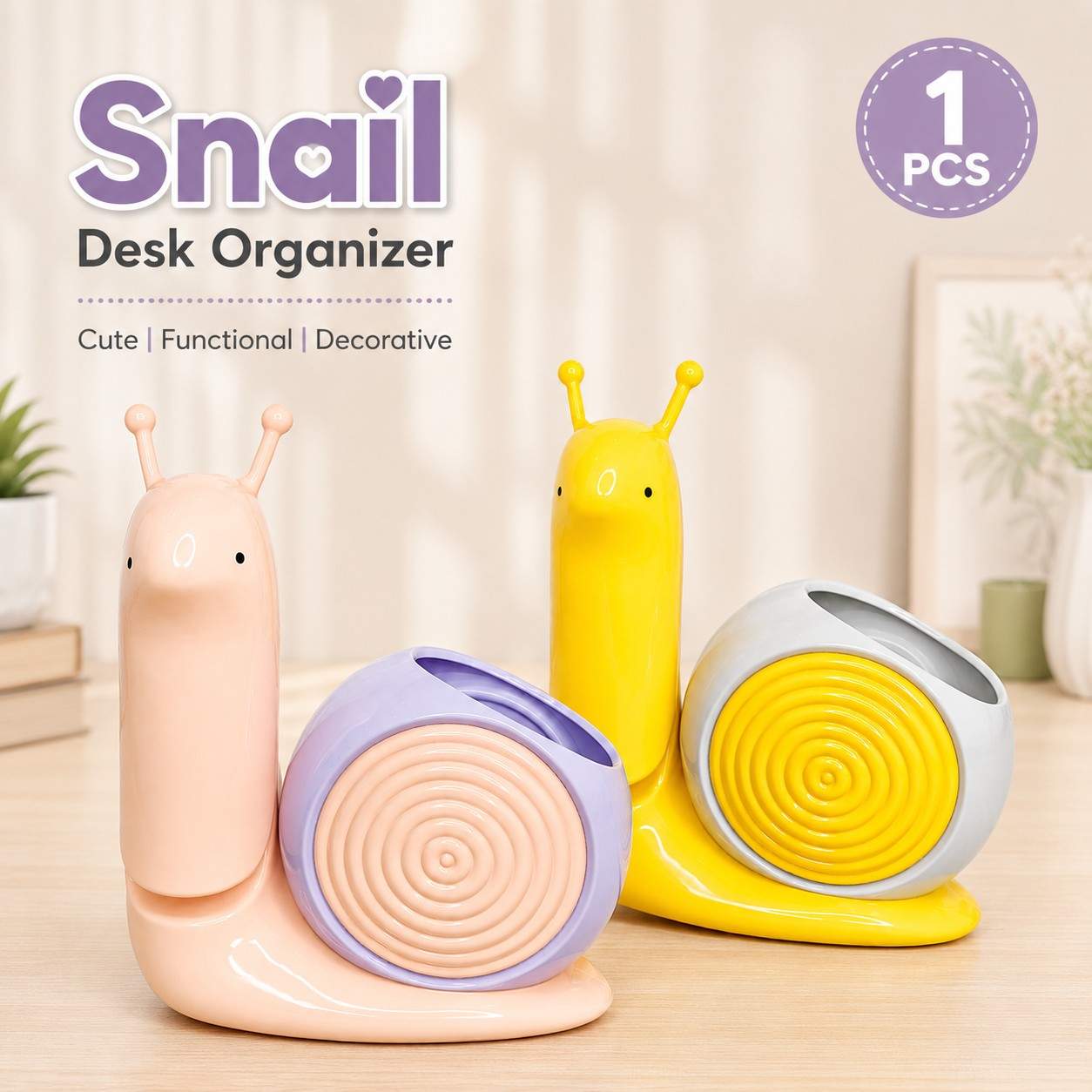 Snail LED Desk Lamp with Pen Holder | USB Rechargeable Foldable Study Lamp | 2 Light Modes | Cute Table Lamp for Boys & Girls(RANDOM 1PC)
