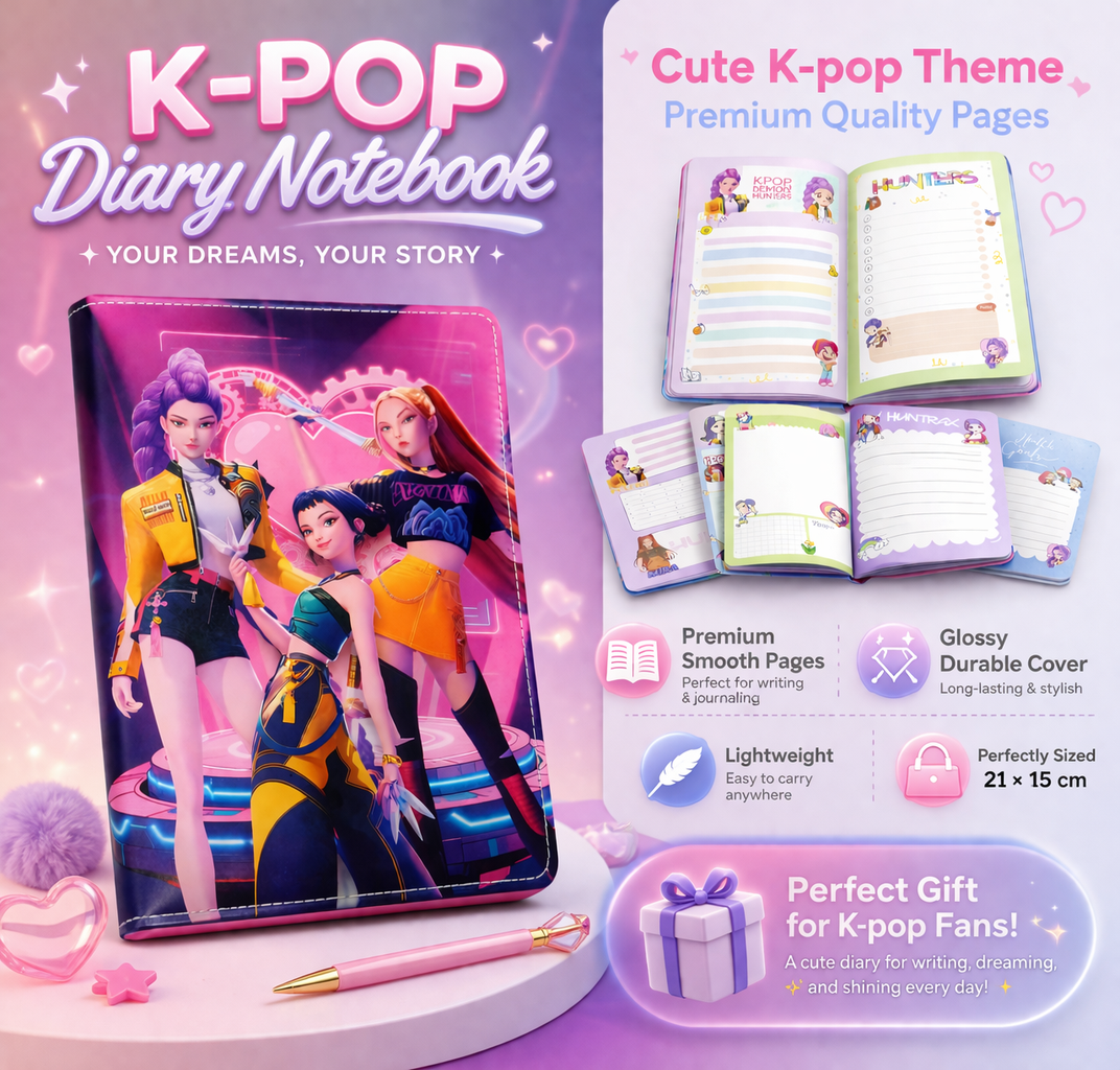 K Pop Demon Hunters Spiral Notebook A5 Size | Hard Cover Single Line Ruled Journal | Writing Diary for Students | School Office College Use | Birthday Gift (Pink)