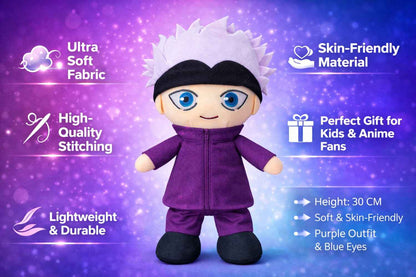 Gojo Satoru Plush Toy 30 CM – Jujutsu Kaisen Anime Soft Stuffed Doll | Premium Quality Fabric | Cute Gift for Kids, Boys, Girls & Anime Fans